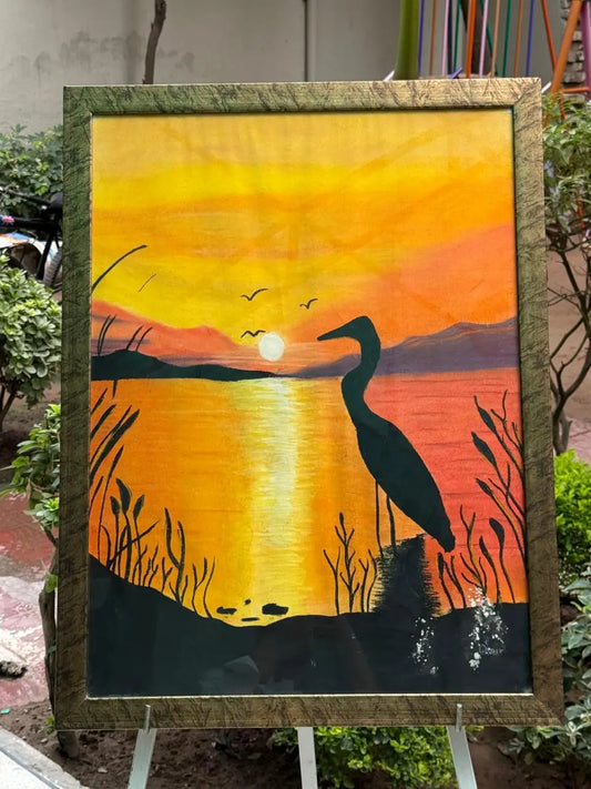 Golden Horizon – Hand-Painted Sunset Landscape (24x36 inches) Ozee Art