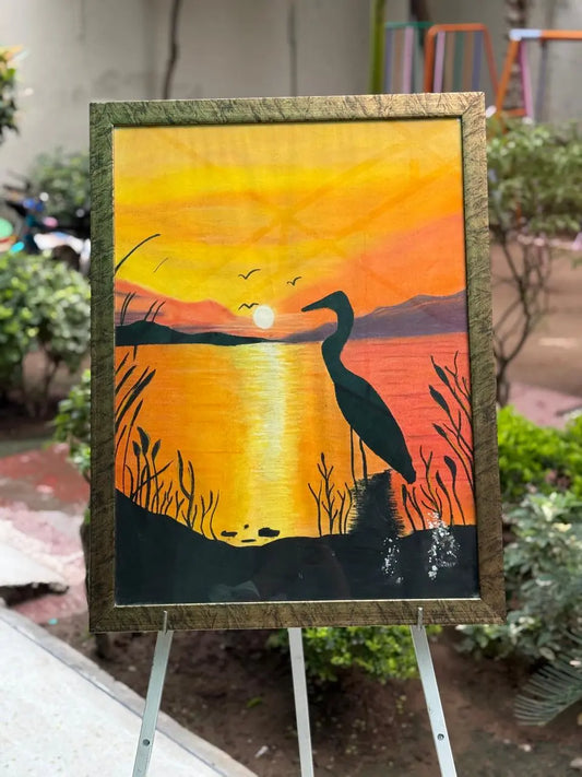Golden Horizon – Hand-Painted Sunset Landscape (24x36 inches) Ozee Art