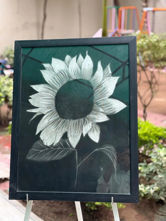 Monochrome Sunflower Charcoal Sketch – Framed Floral Artwork for Home Décor Ozair Arts