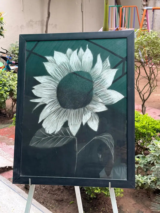 Monochrome Sunflower Charcoal Sketch – Framed Floral Artwork for Home Décor Ozair Arts