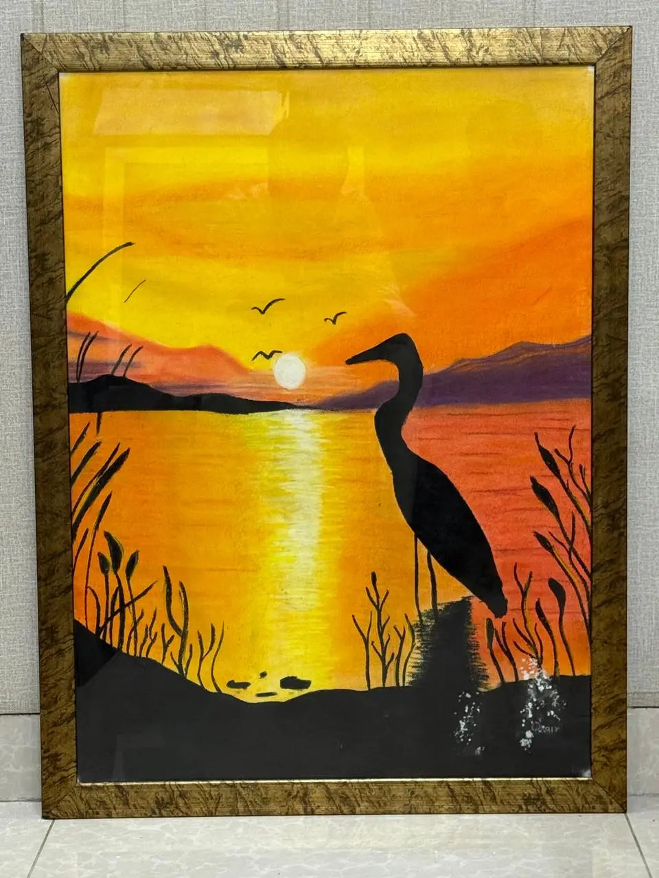 Golden Horizon – Hand-Painted Sunset Landscape (24x36 inches) Ozee Art