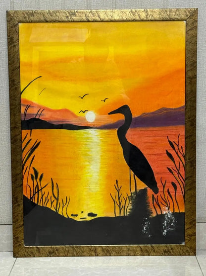 Golden Horizon – Hand-Painted Sunset Landscape (24x36 inches) Ozee Art